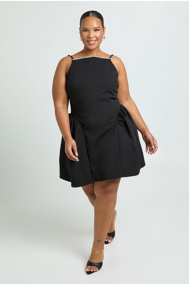 Plus Structured Diamante Straps Strapless Skater Dress - black