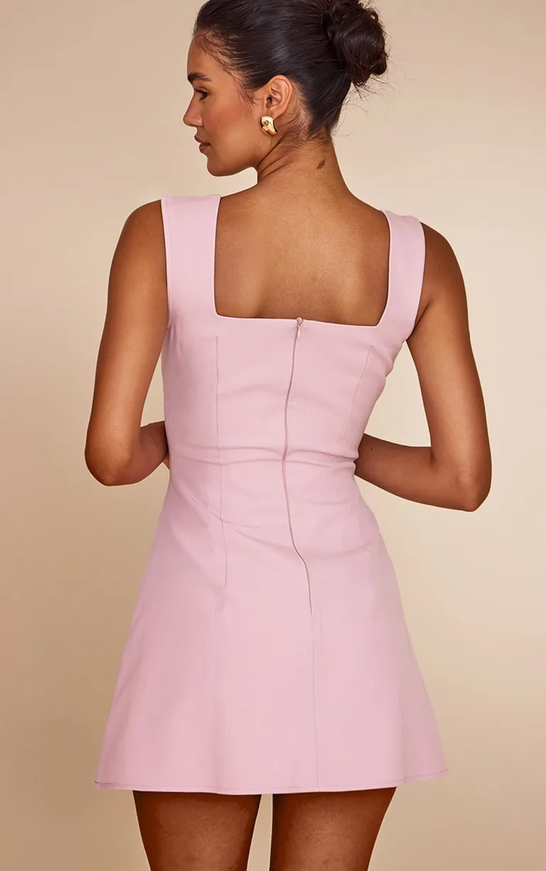 Dusty Pink Twill Bow Detail A-Line Dress - 1