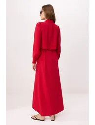 Burgundy Unlined Plain Woven Dress - 3