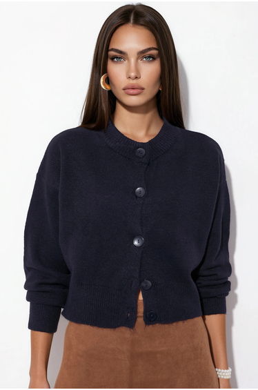 VIORNA Crop Ribbed Cardigan With Buttons