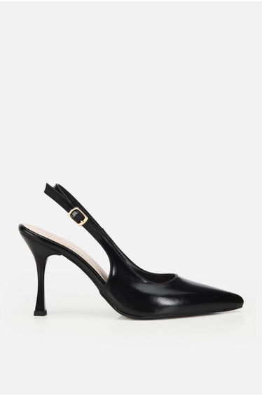 Women's Black Pointed Toe Patent Leather Open Back Stiletto Heel U Shoes