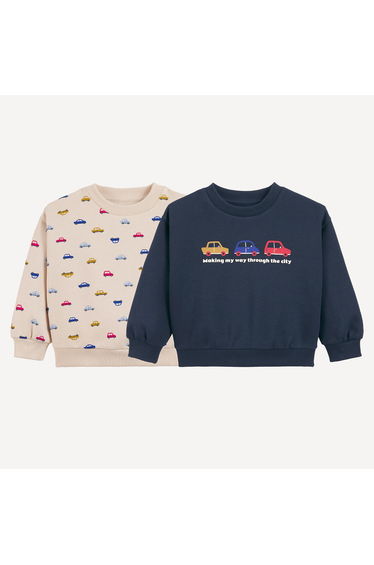 Pack of 2 Crew Neck Fleece Car Printed Sweatshirts