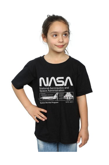 NASA Girls Classic Space Shuttle Cotton T-Shirt - Black