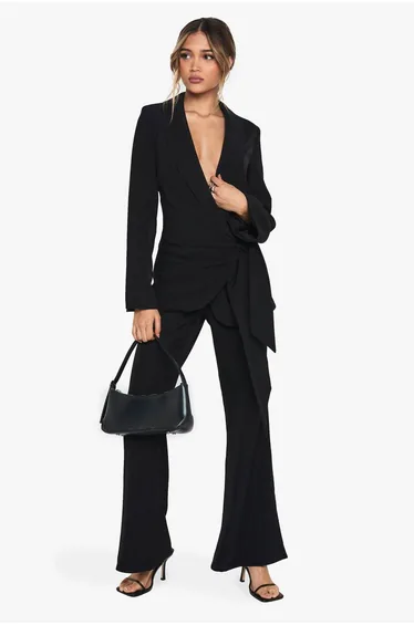 Occasion Tailored Wrap Tie Blazer - black
