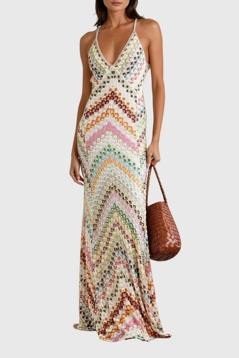 Daouda Spaghetti Backless Maxi Dress In Apricot Innovare Denim Multicolour : Holiday Dresses : VogaCloset Oman Daouda Spaghetti Backless Maxi Dress In Apricot Innovare Denim Multicolour : Holiday Dresses : VogaCloset Oman