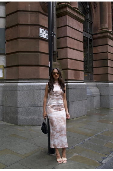 Sepia Tie Dye Sleeveless Bodycon Midi-Dress