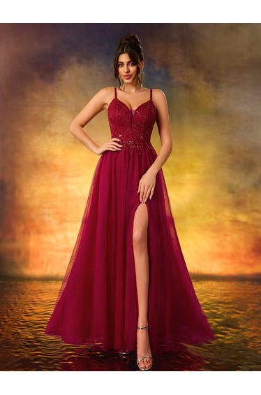 Modecrush Women's Beaded Deep V-Neck Party Dress Elegant Dress