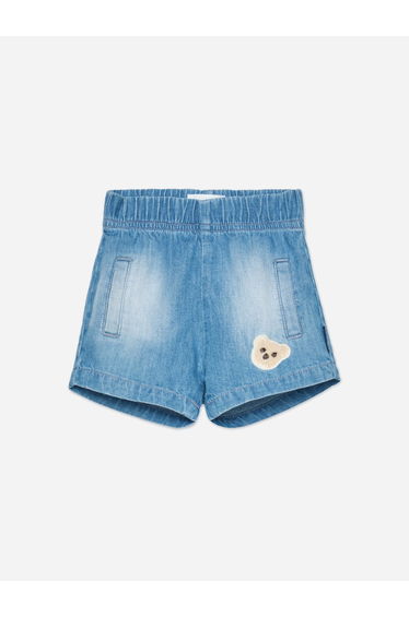 Palm Angels Baby Boys Bear Patch Chambray Shorts in Blue