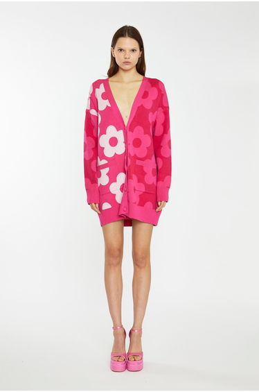 Large Pink Flower Long-Line Cardigan