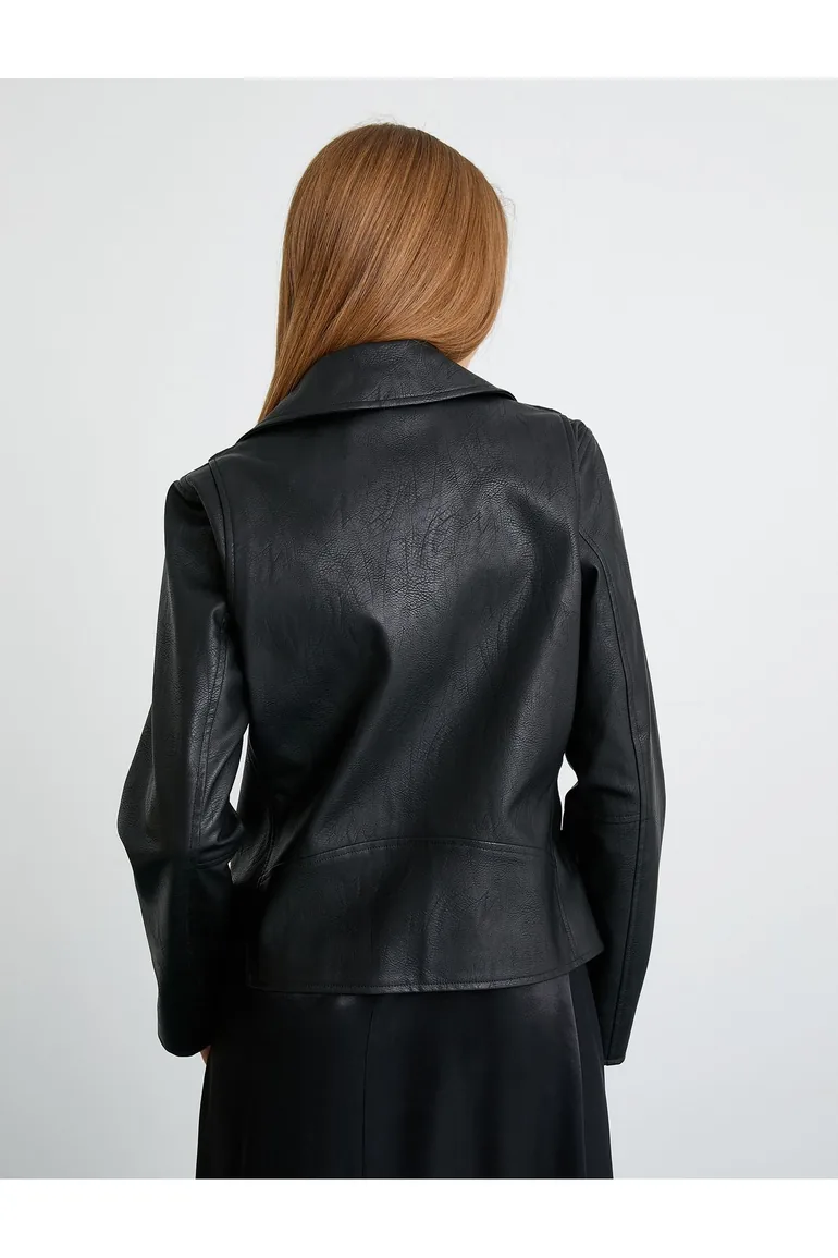 Biker Jacket Leather Look With Zipper - 2