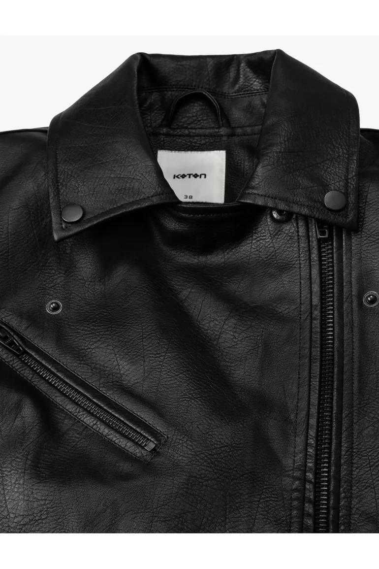 Biker Jacket Leather Look With Zipper - 4