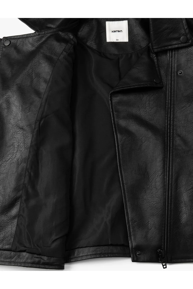 Biker Jacket Leather Look With Zipper - 6