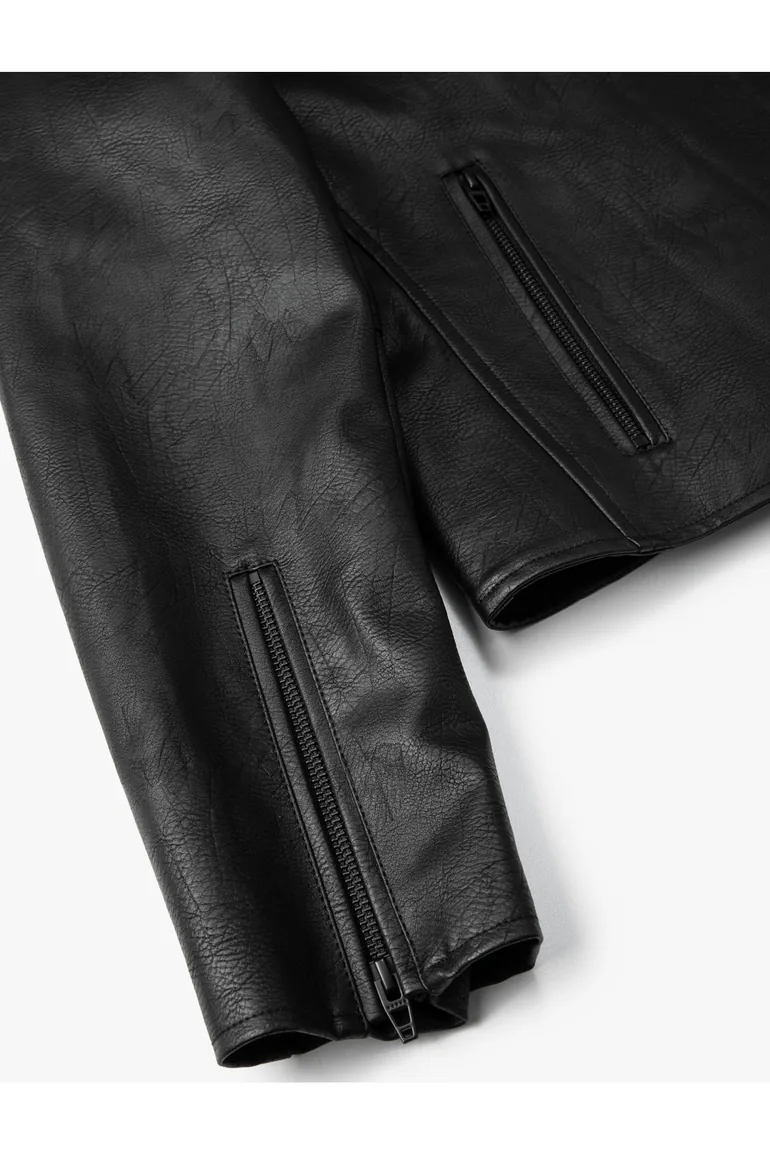 Biker Jacket Leather Look With Zipper - 5