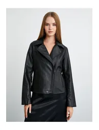 Biker Jacket Leather Look With Zipper - 1