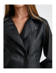 Biker Jacket Leather Look With Zipper - 3