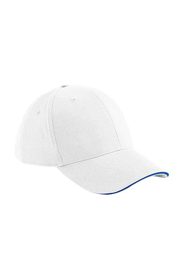 Beechfield Athleisure 6 Panel Baseball Cap - White/Bright Royal Blue