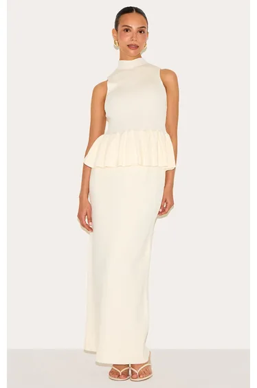 Petite Cream Knitted Low Rise Maxi Skirt