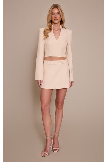 Cream Woven Ruched Detail Skirt