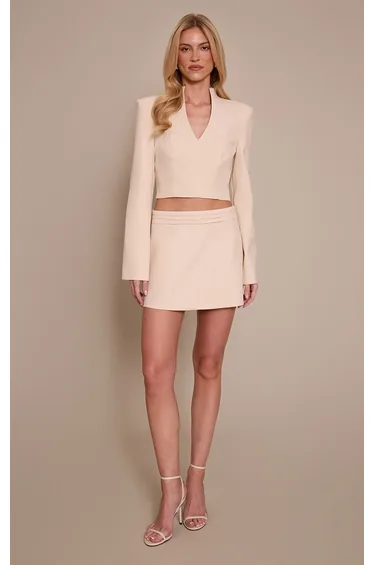 Cream Woven Ruched Detail Skirt