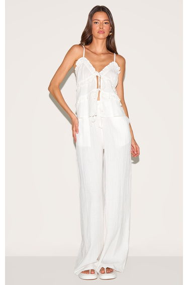 White Textured Strappy Cami Top