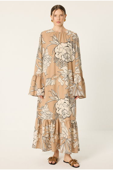 PATTERNED DRESS WITH FAUT LEATHER BELT