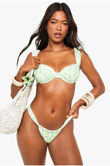 توب بكيني بطبعة أزهار - أخضر