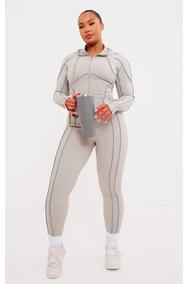 Plus Grey Sculpt Contrast Seam Crop Gym Jacket