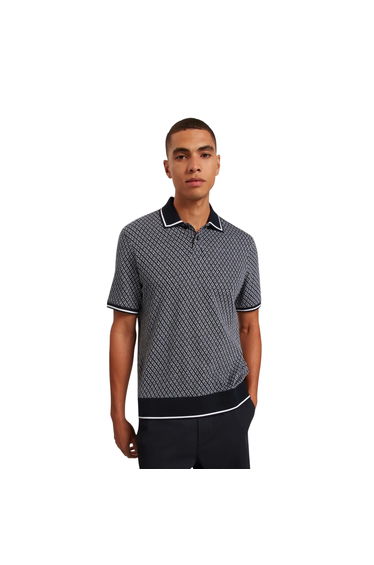 Ted Baker Mens Diamond Knitted Tipped Polo Shirt - Navy