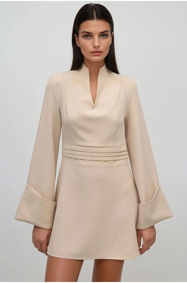 Elegant V-Neck Long Sleeve Mini Dress