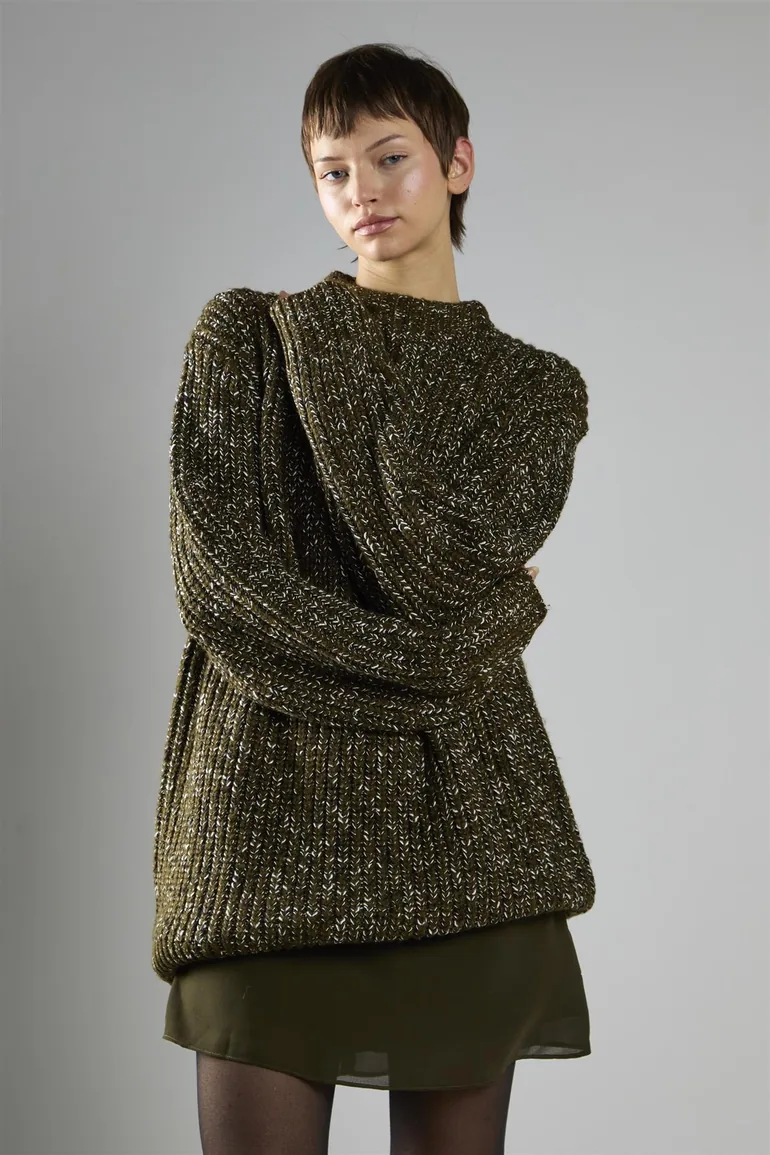 Khaki-Fleck Crew-Neck Jumper - 2