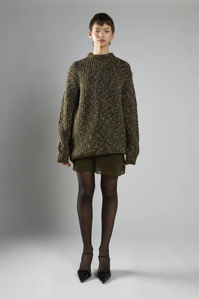 Khaki-Fleck Crew-Neck Jumper - 4