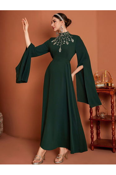Embellished High Neck Cape Sleeve Maxi Dress