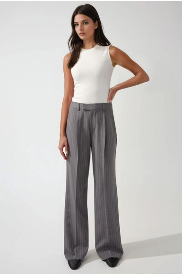 Pleated Striped Straight Leg Pants