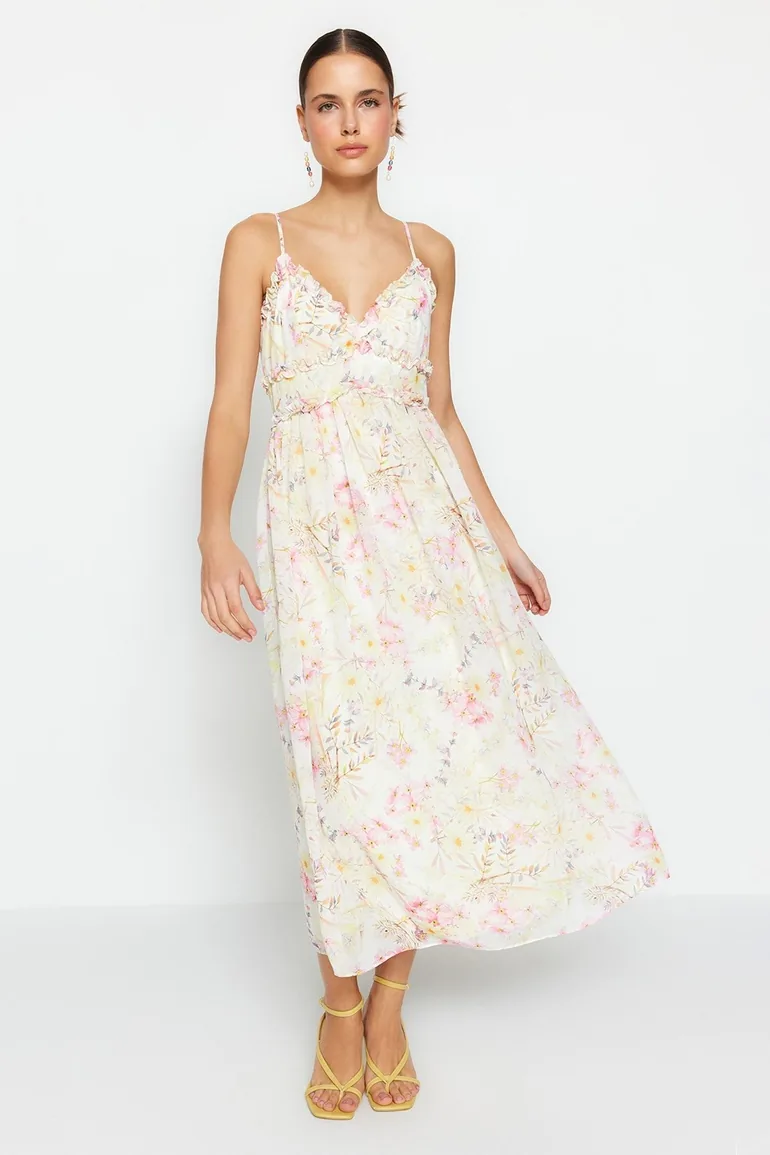 White Floral A-Line Midaxi Dress