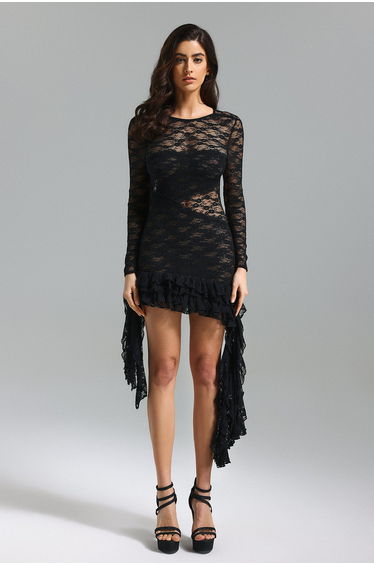 Edeline Lace Asymmetrical Hem Mini Dress