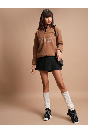 Embroidered Zip Detail Sweatshirt