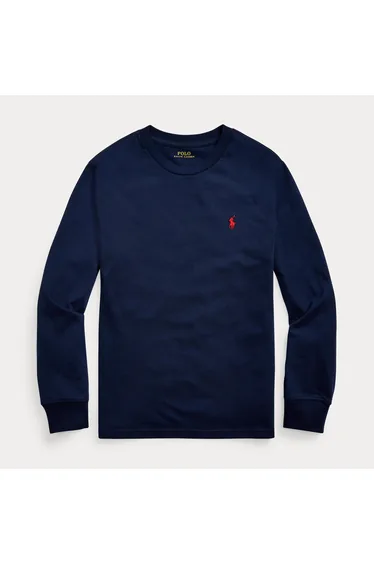 Embroidered Logo Cotton T-Shirt with Long Sleeves