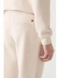 Men's Beige Waist Lace-up Legs Elastic Jacquard Cotton Breathable Standard Fit Regular Cut Jogger - 6