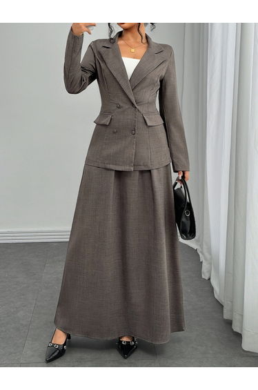Grey Double Breasted Blazer and Skirt Co-Ords