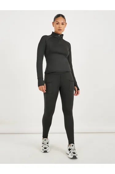 Reflective Zipper Pocket Zip Up Top and Leggings Set
