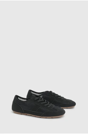 Tracie Faux Leather Mesh Lace Up Trainers