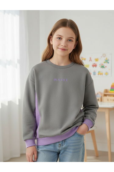 Girls Grey Color Block Sweatshirt