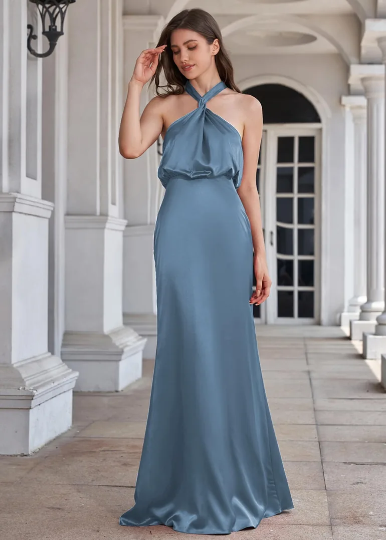 st louis bridesmaid dress shops Hannelore Chic Halter Sleeveless Sheath Long Bridesmaid Dresses main image 1