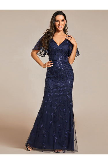ever DIONE|Gorgeous V Neck Leaf-Sequined Fishtail Party Dress