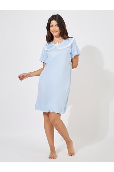 Lace Trim Bow Detail Collared Nightdress