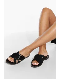 Wide Fit Buckle Detail Mule - black