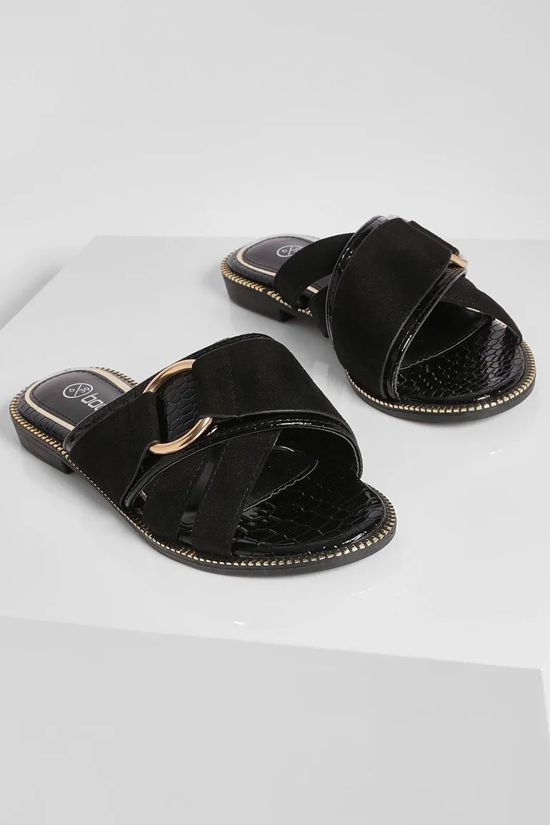 Wide Fit Buckle Detail Mule - black - 1
