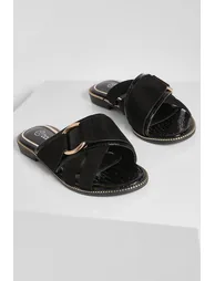 Wide Fit Buckle Detail Mule - black - 1