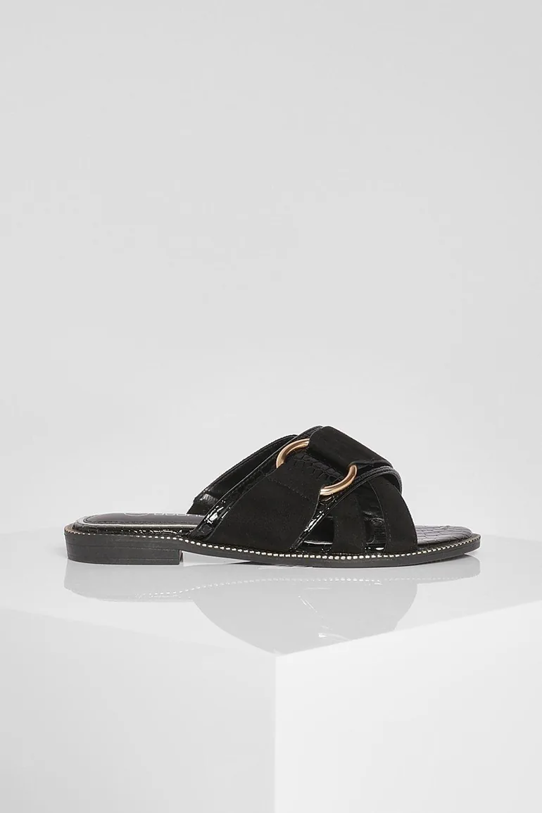 Wide Fit Buckle Detail Mule - black - 2