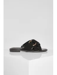 Wide Fit Buckle Detail Mule - black - 2
